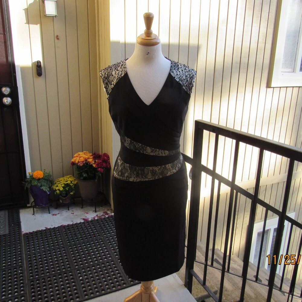 #619  NEW WOMAN'S BLACK LACE EVENING DRESS BY ALEXON  (SIZE 10US /14UK)